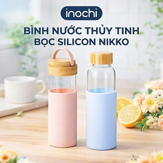Bình Nước Thủy Tinh Inochi Nikko 550ml: Bọc silicon, chất liệu cao cấp, thiết kế Nhật Bản