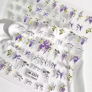 La Mã Wisteria Hoa Tím Nổi Làm Móng Tay Miếng Dán Thanh Lịch Tươi Nơ Chống Thấm Nước Lãng Mạn Trang Trí Móng Tay