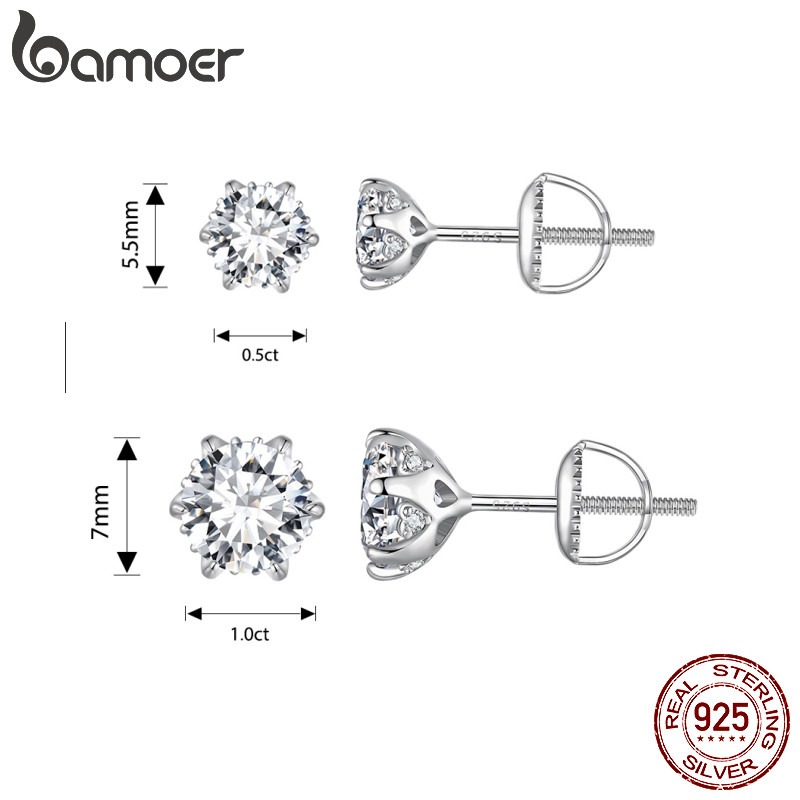 Bamoer Bông Tai Hình Móng Vuốt s925 0.5ct Và 1ct six mse020