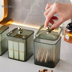 GCDHome Hộp đựng khăn bông trong suốt Hộp đựng đồ trang điểm Hộp lưu trữ bông Swab Hộp đựng mỹ phẩm Phòng tắm Hộp đựng lọ HOT