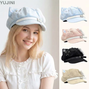 Mũ nồi nữ YUJUNI, Tai mèo họa tiết mèo Mũ Newsboy, Thời trang phong cách Nhật Bản Anime Mũ bóng chày ngọt ngào Trang phục hàng ngày
