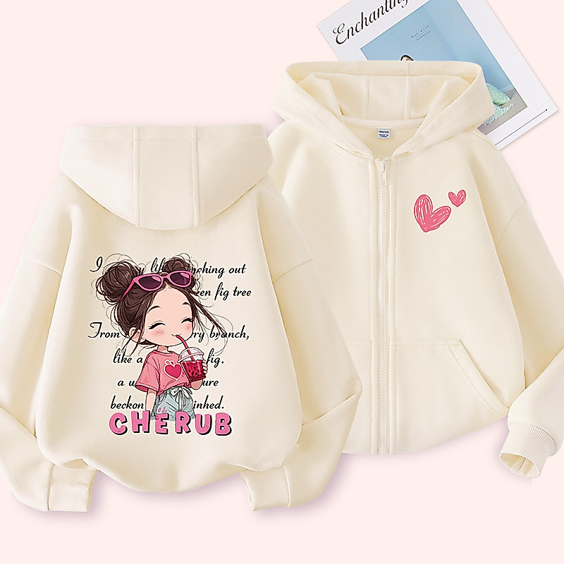 W.G.Q Áo Hoodie cho bé gái , Áo khoác mỏng mùa xuân thu có in hình bé gái dễ thương, mềm mại thoải mái thời trang phù hợp