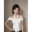 Áo thun ngắn tay một vai chấm bi màu trắng dành cho nữ Mùa hè Phong cách mới Slim-Fit Slimm