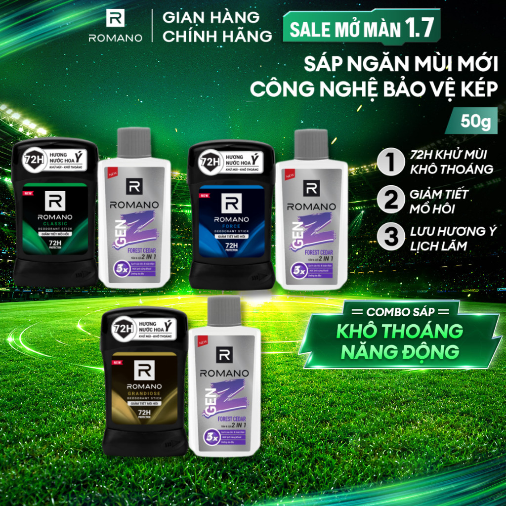 Sáp ngăn mùi cho nam Romano 50g - Khử mùi 72H, lưu hương Ý dài lâu