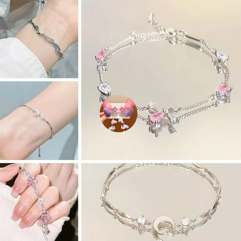Vòng tay hình ngôi sao hoa anh đào zircon màu hồng, vẻ đẹp quyến rũ và sang trọng