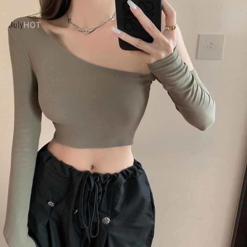 Áo ThunCrop TopSlim Fit Phong Cách Y2K Ngoài Vai Cho Nữ