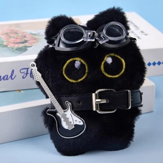 Móc khóa mặt dây chuyền mèo đen sang trọng - Đồ chơi mềm để trang trí đàn Guitar ba lô