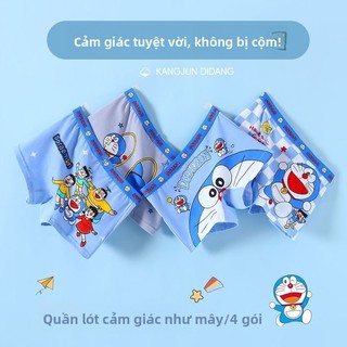 Quần lót bé trai cotton hình Doraemon – Kháng khuẩn, co giãn, êm dịu, 4 chiếc/hộp