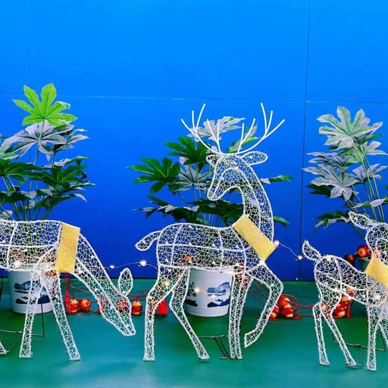 SHI Độ bền sắt Giáng sinh Hươu gia đình LED Điêu khắc sân vườn cho thời tiết khác nhau