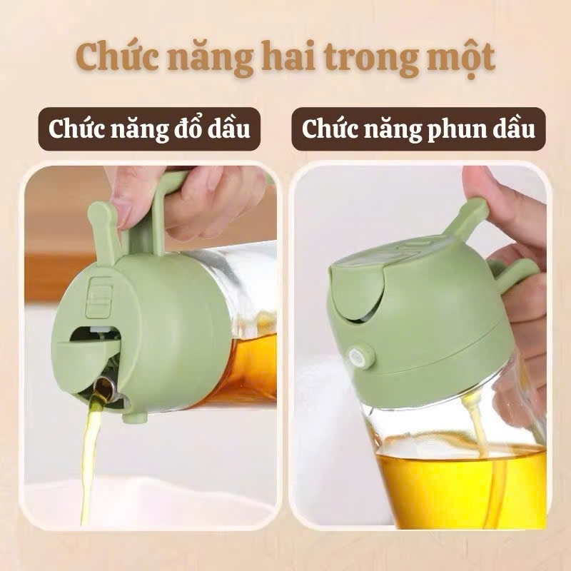Bình Đựng Dầu Ăn Nước Mắm 470ml Thủy Tinh Tích Hợp Xịt Và Rót Dầu Đa Năng Cao Cấp