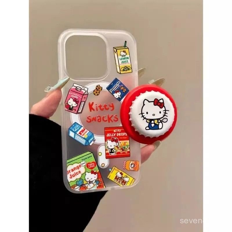 Ốp Điện Thoại Thích Hợp Cho iPhone Nắp Chai Màu Đỏ KT Cat Giá Đỡ Từ Tính 17 / 16 / 15promax / 14 Phong Cách Mới 13 / 12 / 11pro Niche xsmax / xr Sáng Tạo Chống Sốc Lỗ Lớn Bao Gồm Tất Cả Vỏ Bảo Vệ DSYG