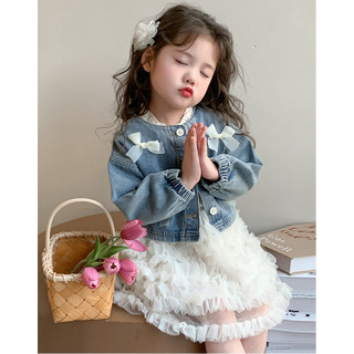Áo khoác jean bé gái nơ dễ thương – Áo khoác denim phong cách Hàn Quốc, mềm mại và thời trang