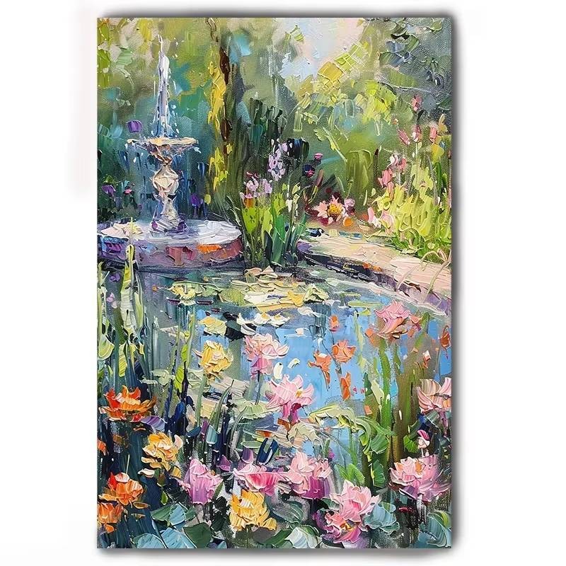 Monet sống động thiên nhiên phong cảnh màu sắc tươi sáng mùa xuân đài phun nước hoa hồng vườn áp phích nhà hiện đại tường nghệ thuật tranh canvas