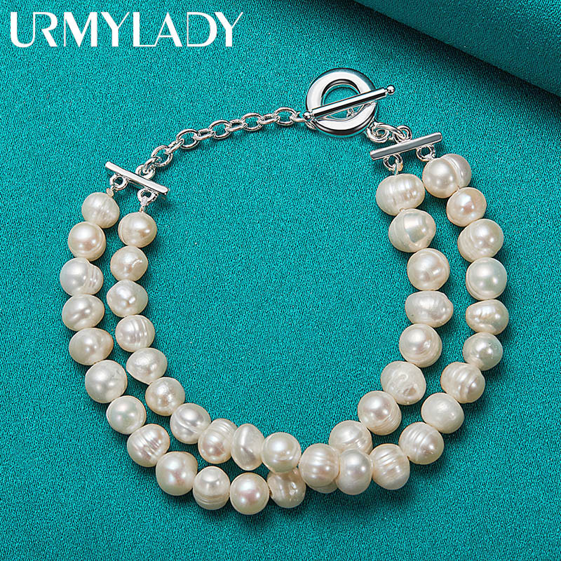 Đồ trang sức nữ URMYLADY: Dây chuyền và vòng tay bạc 925 ngọc trai, 20cm, thời trang quyến rũ cho đám cưới