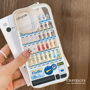 Ibumpers Đồ uống vui nhộn Máy bán hàng tự động Họa tiết Ốp điện thoại trong suốt cho iPhone 12 13 14 15 16 Pro Max 2IN1 Ốp lưng Acrylic cứng Khung dày Chống sốc
