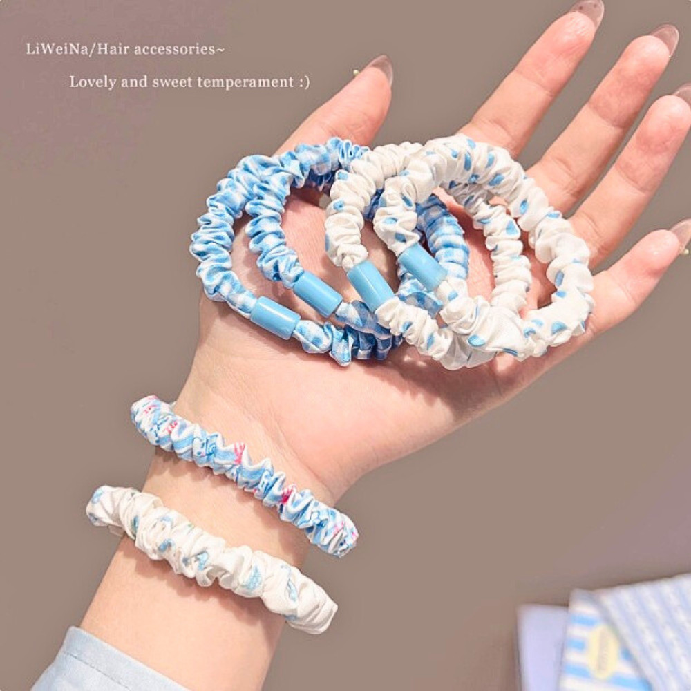 Dây buộc tóc nơ cherry thêu đỏ kẻ sọc, set đôi dây chấm bi vintage hàn quốc cho bạn gái