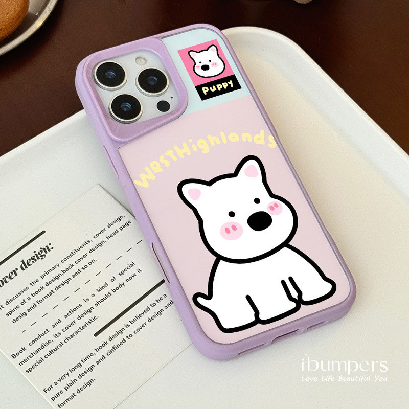 Ibumpers Dễ Thương Màu Hồng Tím Tím Puppy Họa Tiết Trong Suốt Ốp Lưng Điện Thoại iPhone 12 13 14 15 16 Pro Max Cứng Acrylic Chống Sốc