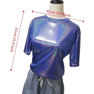 Áo lụa thời trang FUJIZOU, Áo thun nữ dáng rộng sáng bóng màu tím cổ điển, Sequins hồng thẩm mỹ ngọt ngào Bông tai Kẹp tay ngắn
