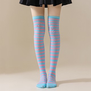 『Brelira』Tất sọc Giáng sinh dáng dài cho nữ dịp Halloween Tất cao mềm mại co giãn thoải mái