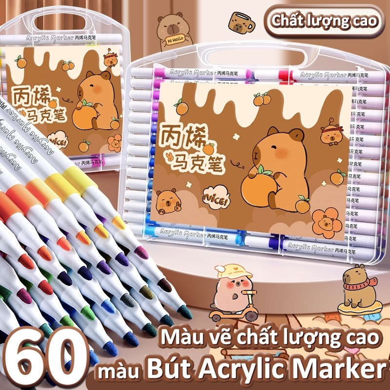 Bút Lông Màu Acrylic Marker 12/24/36/48/60 – Vẽ Đa Năng Trên Mọi Chất Liệu, Màu Lên Chuẩn Nét