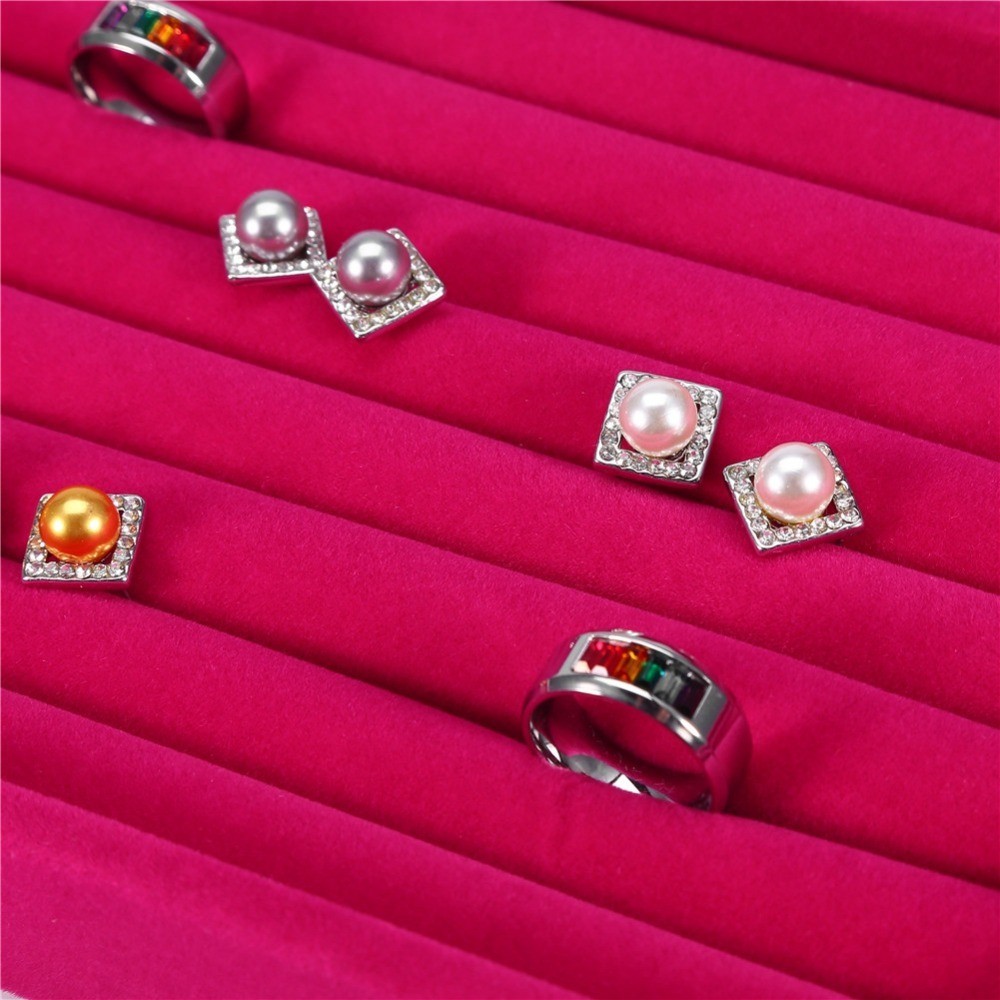 Nhẫn Khay Trưng Bày JKDESIGN - Chất Liệu Nhung Màu Đỏ, Thiết Kế 7 Khe Cắm Phù Hợp Cho Tiệc Và Trưng Bày Trang Sức