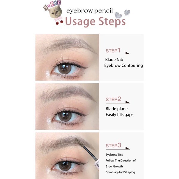 Chì kẻ mày mascara FLORTTE kẻ lông mày 2 đầu tiện dụng hình meow chống nước bám màu lâu trôi