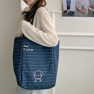 2026 Mới Tote Đeo Vai Thường Ngày Túi Dung Tích Lớn Denim Vải Thêu Hai Mặt
