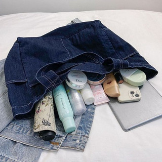Túi dây kéo đeo vai chéo Denim Nhật Bản sức chứa lớn dành cho sinh viên