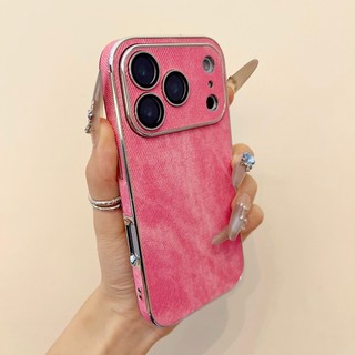 Mạ Ống Kính Bảo Vệ Màu Cam Xám Denim Vải Ốp Lưng Điện Thoại iPhone 17Promax 16Promax 13 14 15 Pro Max 16Plus Chống Sốc Nam Nữ Vỏ Di Động