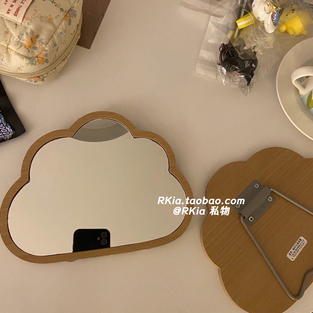 R RKia Cloud Gương Trang Điểm Máy Tính Để Bàn ins Phong Cách Hàn Quốc Sáng Tạo ~ Có Thể Gập Lại Có Chân Đế Gương Trang Điểm Để Bàn Bằng Gỗ Dễ Thương