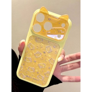 Ốp điện thoại hình mèo toàn màn hình Acrylic màu vàng dễ thương Thích hợp cho iPhone17 Pro Max 16 15 Pro Max Bảo vệ Camera chống sốc Vỏ cứng chống rơi