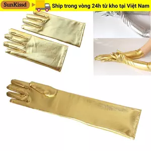 Găng Tay Da Sáng Bóng SUNKISSD, Găng Tay Câu Lạc Bộ Sáng Bóng Dài / Ngắn, Gothic Vàng Màu Bạc Biểu Diễn Sân Khấu Găng Tay Nghi Thức Halloween