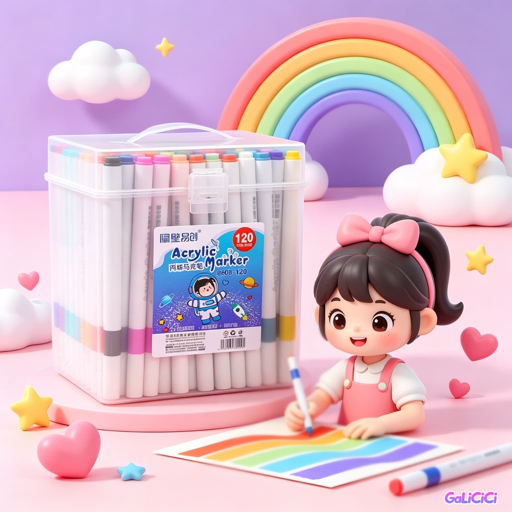 Bộ Bút Vẽ Acrylic Hộp Vuông 120 Cây - Màu Sống Động Chống Nước, Dụng Cụ Nghệ Thuật Vẽ Tranh Scrapbook Sổ Lưu Niệm DIY