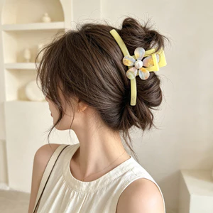 13cm Giao Hưởng Acetate Hoa Vàng Lấy Kẹp Nữ Cao Cấp Cảm Thấy Kích Thước Lớn Tóc Lấy Shar