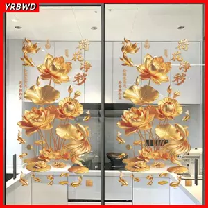 YRBWD 2 Miếng Dán Koi Hoa, Nhãn Dán Tường Hoa Sen Vàng Bằng Nhựa Phong Cách Trung Hoa, Nhãn Dán Cửa Kính Chống Tĩnh Điện Tác Dụng Cho Phòng Tắm Phòng Khách Và Phòng Ngủ