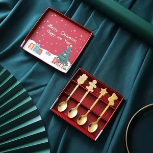 Giáng Sinh Hoạt Hình Thìa Cà Phê Thép Không Gỉ Bộ Đồ Ăn Ông Già Noel Món Tráng Miệng Đầu Tròn Tinh Tế Khuấy Thìa Bộ 6.15