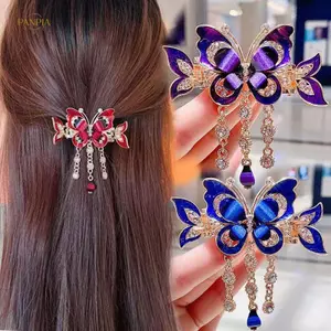 PNPIA- Thời Trang Thanh Lịch Zircon Bướm sel Kẹp Tóc Phụ Kiện Dành Cho Nữ Retro Dân Tộc Phong Cách Nhỏ Cua Kẹp Mũ Trang Sức Quà Tặng