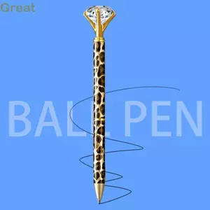 Bút viết TUYỆT VỜI, Bút pha lê da báo bằng kim loại, 6 chiếc mực đen dễ thương dành cho nữ