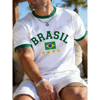 Áo thun nam cỡ lớn in hình cờ Brazil mới mùa hè rộng rãi và thoải mái, thích hợp để mặc ngoài trời