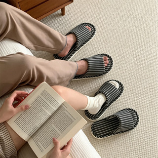 XIXITIAO Dép Cotton Sọc Bốn Mùa Nhẹ Nam Nữ Nhà Thoải Mái