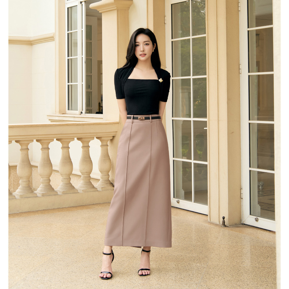 Áo thun nữ ELLA DORA cổ vuông đính tag form ôm tôn dáng hiện đại dễ mặc 3 màu ĐỎ/ĐEN/NAVY [AT76]