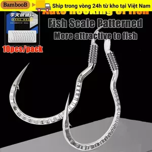 BAMBOOB 10 chiếc Móc câu lật tự động, Móc câu cá chống trượt bằng thép Carbon cao, Cân cá sáng tạo có hoa văn sắc bén Câu cá chép