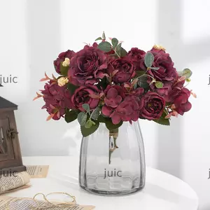 JUIC Retro Silk Rose Real Touch Trang trí máy tính để bàn Trang trí nội thất Đồ thủ công DIY Bó hoa giả
