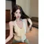 Pure Desire Style Xù cổ chữ V Dây đeo cổ tròn Áo yếm mùa hè Thiết kế phong cách mới Dây đeo