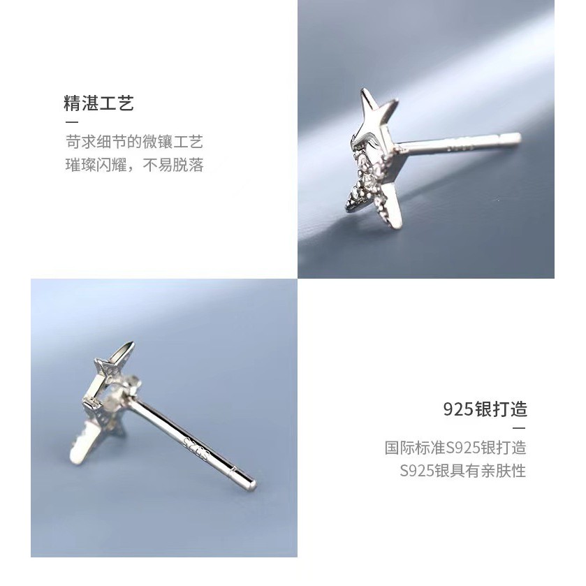 Bông tai hình ngôi sao sang trọng nhẹ bạc s925