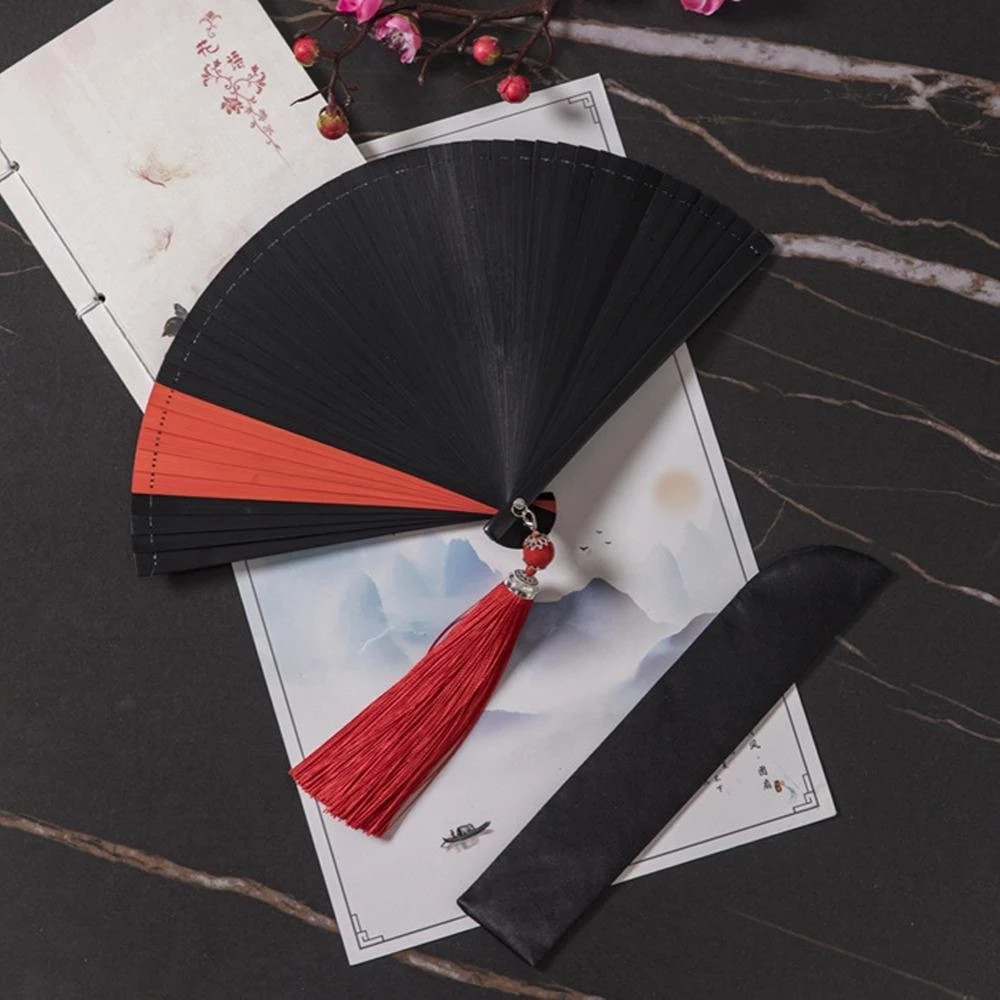 Quạt Gấp Cổ Điển Trung Quốc 18cm , Quạt Gấp Di Động Phong Cách Trung Hoa, Đạo Cụ Chụp Ảnh Màu Đen Phong Cách Phố Cổ