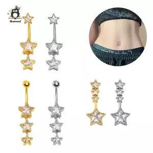 Nhẫn buộc bụng hình ngôi sao pha lê bằng thép không gỉ Dainsty Zircon rốn Nhẫn xỏ khuyên bụng Đồ trang sức cơ thể Mới