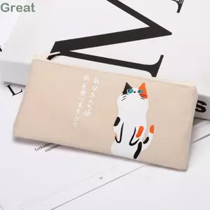 Túi đựng bút chì mèo hoạt hình dễ thương TUYỆT VỜI, Bút chì vải dung tích lớn, Chống nước bền bỉ Phiên bản Hàn Quốc Bút chì tẩy Túi lưu trữ sinh viên