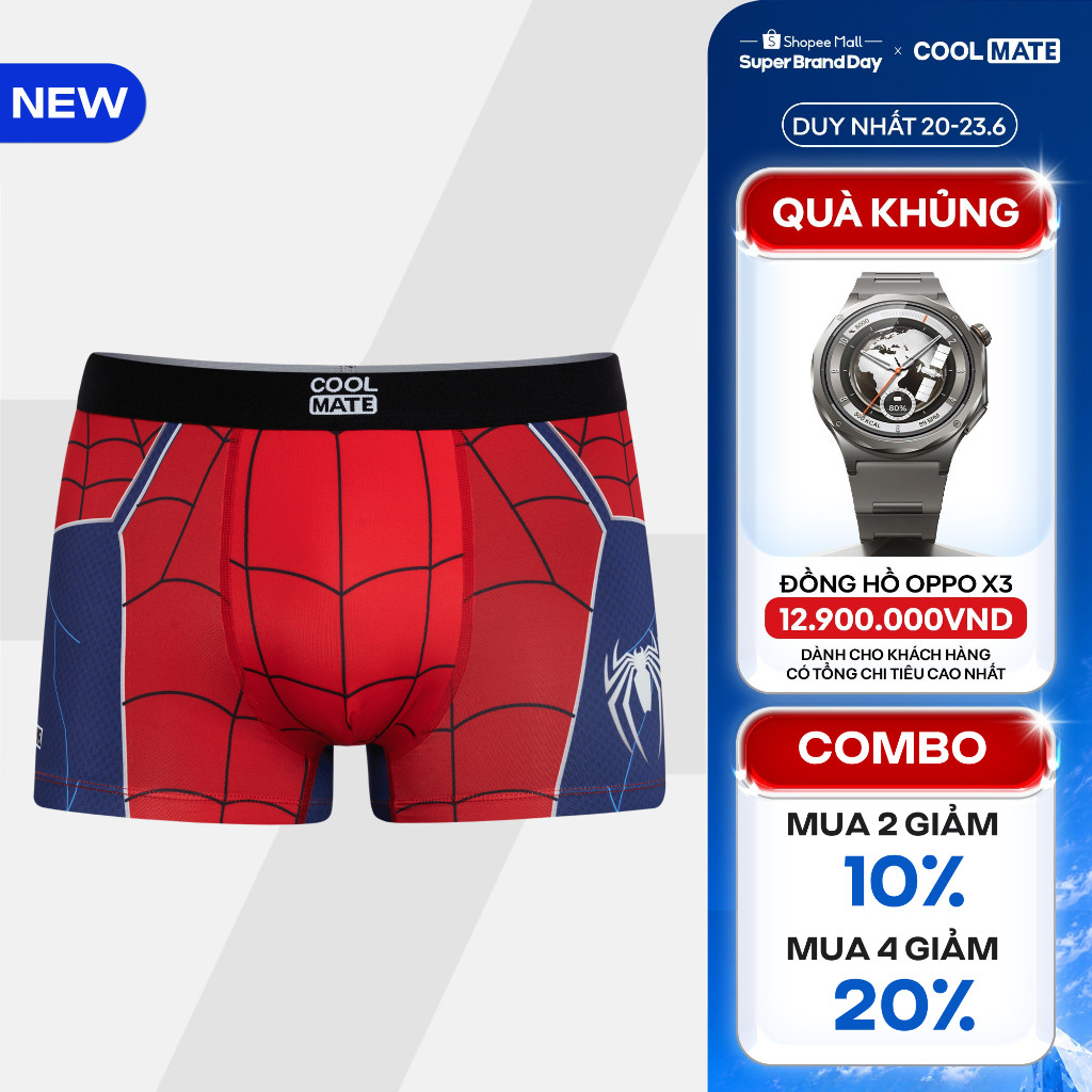 [MUA 4 GIẢM 20%][BST MARVEL]Quần lót nam Trunk Spiderman II, Quần sịp người nhện mềm mại, co giãn, thấm hút Coolmate