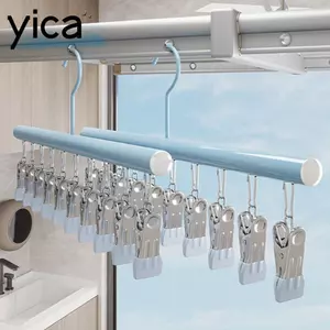 Kẹp tất YICA, Thanh treo móc quần áo bằng thép không gỉ chống gió, Giá phơi quần áo 10 kẹp đa chức năng